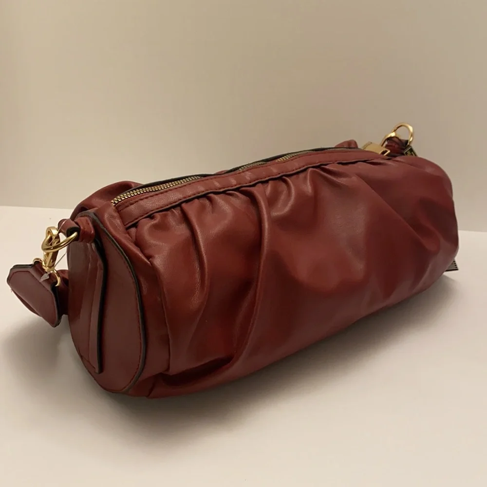 Giselle Paris Ella Satchel Raspberry Vegan Leather Handbag with Gold Accents NWT